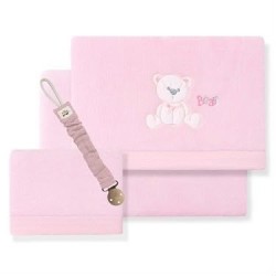 Triptico Cuna+Broche Oso Lazo Rosa