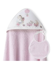 Capa Baño 1x1+Babero Jirafa Bco/Rosa